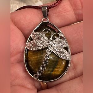 Silver and Gold Dragonfly Pendant Necklace